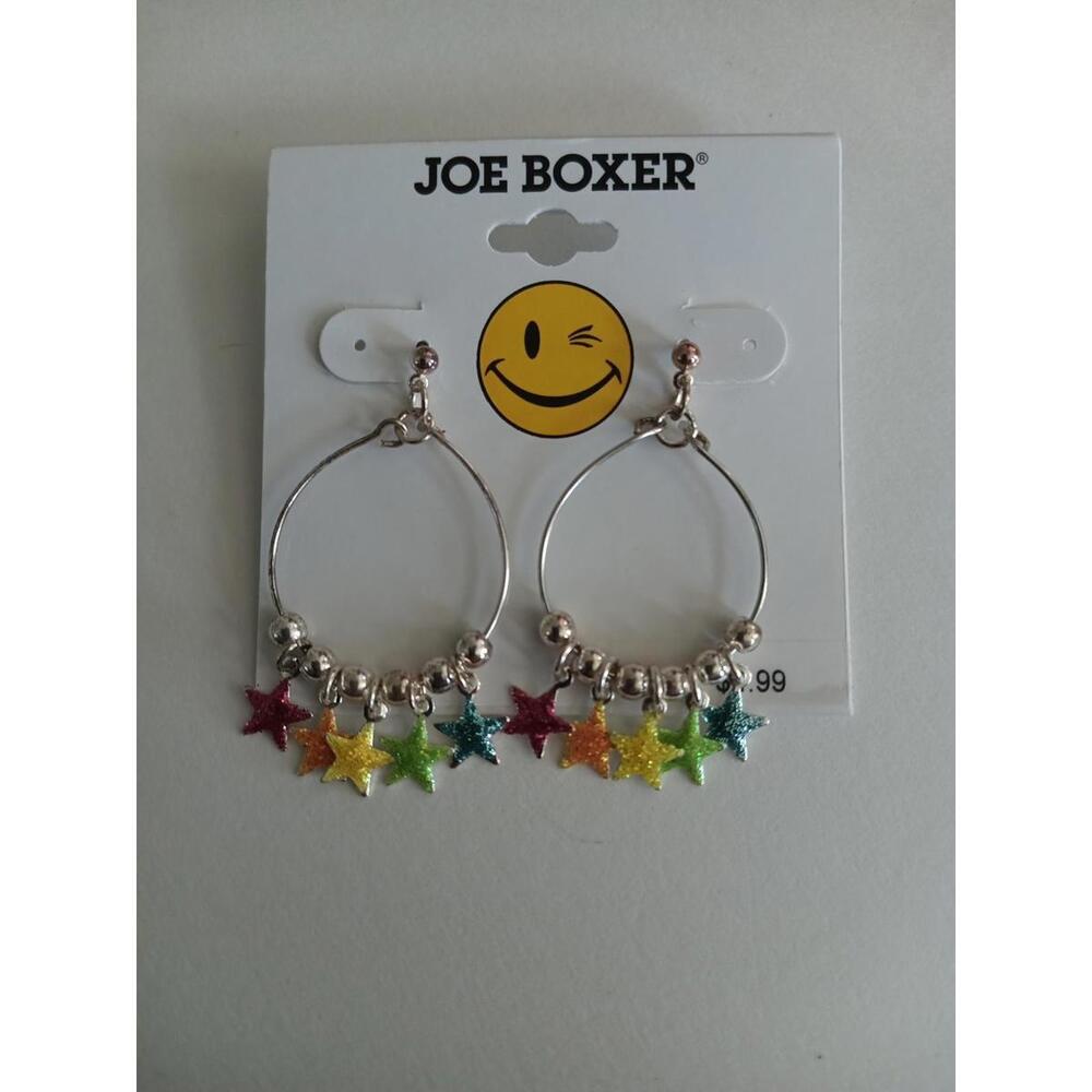 JOE BOXER KMART Costume Jewelry Earrings Hoop Rainbow Stars New